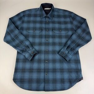 Vince Mens Size M Cotton Wool Blend Flannel Shirt Blue Plaid